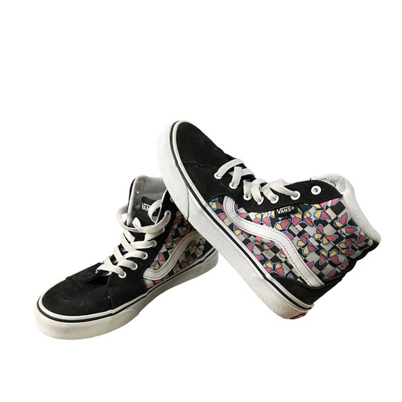 Vans Off the Wall High Top‎ Girls Skate Shoes Size 3Y Butterfly Pattern Black - Picture 1 of 8
